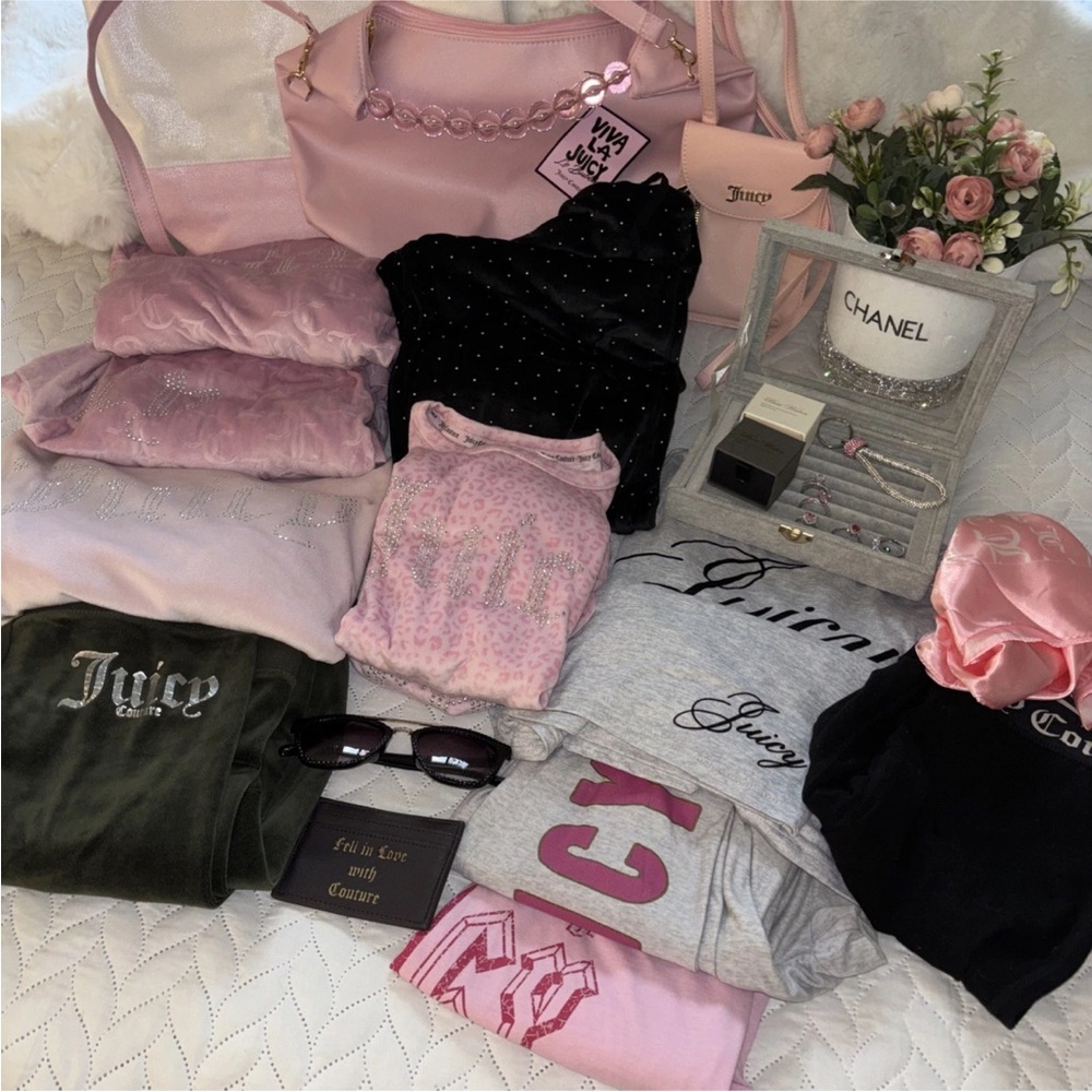 24 Piece Juicy Couture Velour Outfits & 925 jewelry purse Bundle Rings gemstone